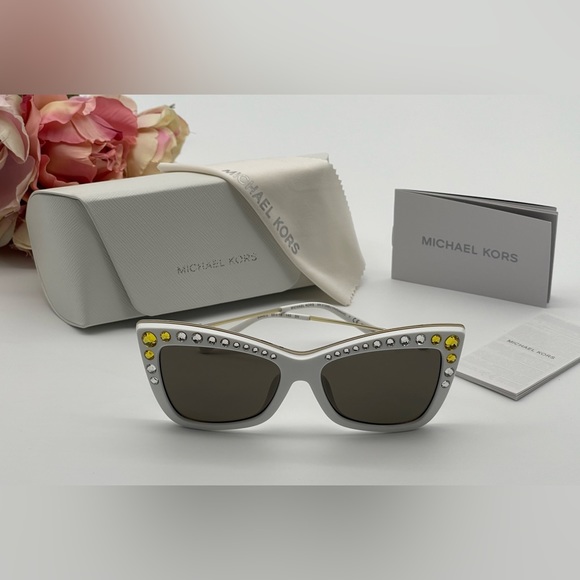 Michael Kors White Gold Crystal Cat Eye Sunglasses - Picture 12 of 16